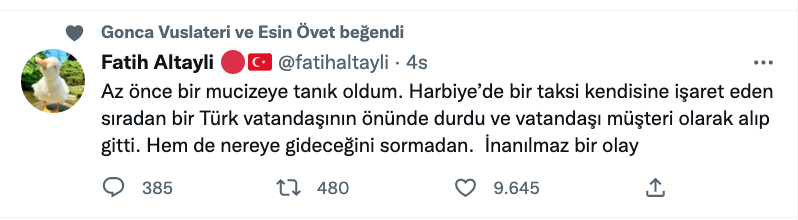 fatih altayli taksicilerle ilgili yaptigi paylasim ile olay oldu